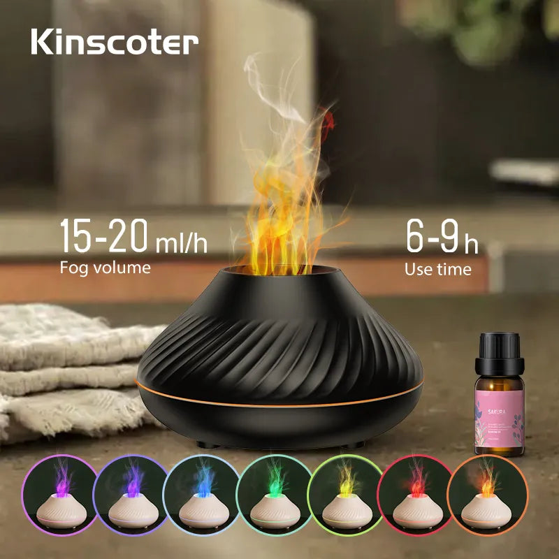 KINSCOTER Volcanic Aroma Diffuser Essential Oil Lamp 130ml USB Portable Air Humidifier with Color Flame Night Light