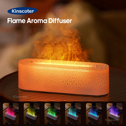 KINSCOTER RGB Flame Aroma Diffuser Air Humidifier Ultrasonic Cool Mist Maker Fogger LED Essential Oil Difusor Fragrance Home