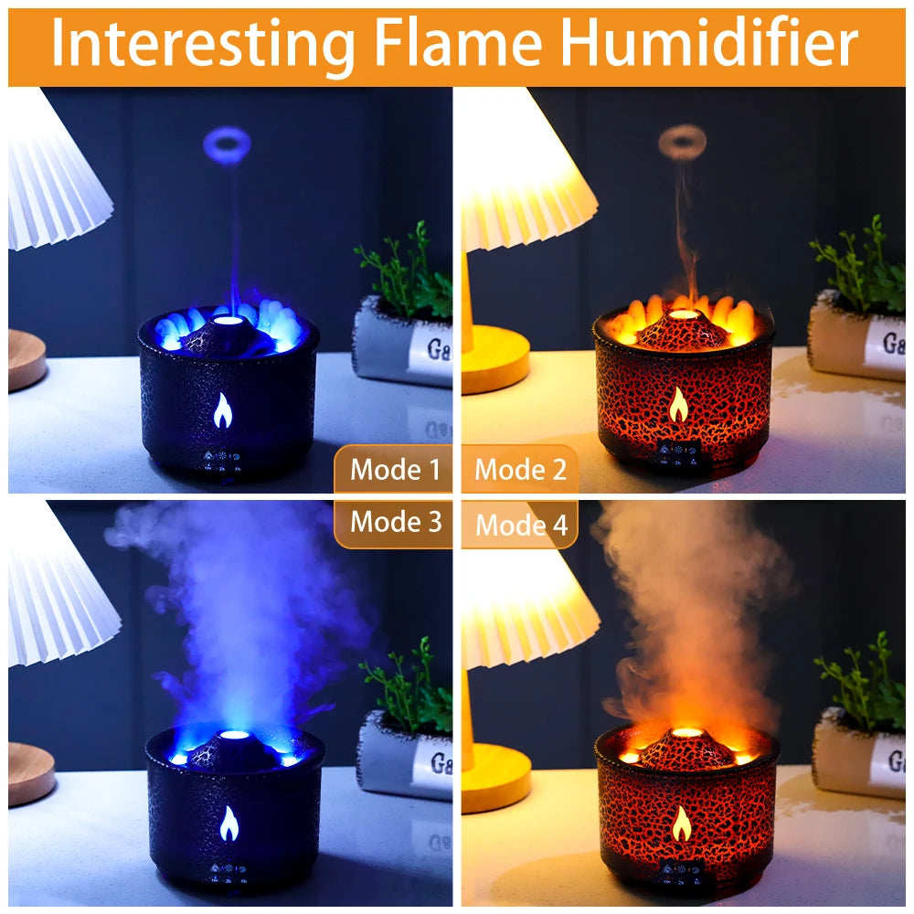 Volcano Fire Flame Air Humidifier Aroma Diffuser Essential Oil with Remote Control Jellyfish for Home Fragrance Mist Mak Smoking